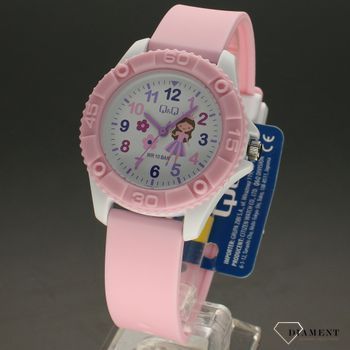 Zegarek dla dziewczynki QQ VQ96-027 na różowym pasku z księżniczką ⌚Zegarki dziecięce z cyferkami (2).jpg