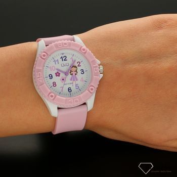 Zegarek dla dziewczynki QQ VQ96-027 na różowym pasku z księżniczką ⌚Zegarki dziecięce z cyferkami (5).jpg