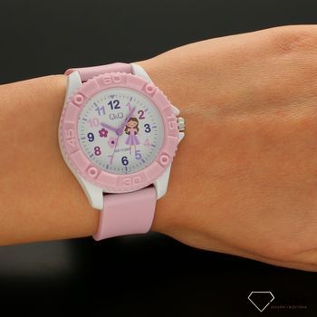 Zegarek dla dziewczynki QQ VQ96-027 na różowym pasku z księżniczką ⌚Zegarki dziecięce z cyferkami (5).jpg