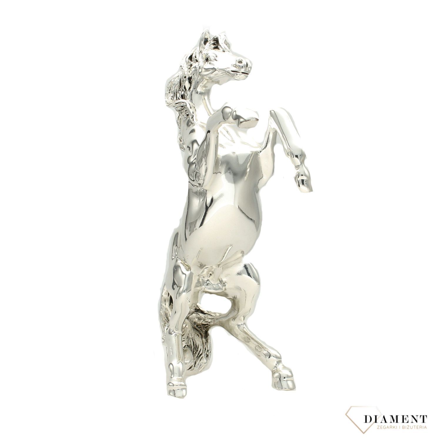 Niezwykle piękna, posrebrzana figurka galopujący koń..jpg