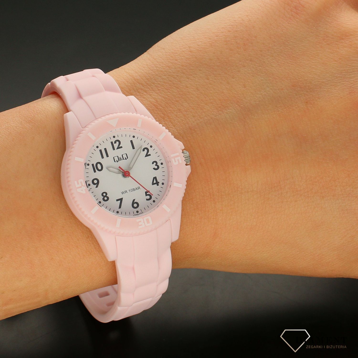 Zegarek dla dziewczynki różowy, wodoszczelny QQ VS66-005.jpg