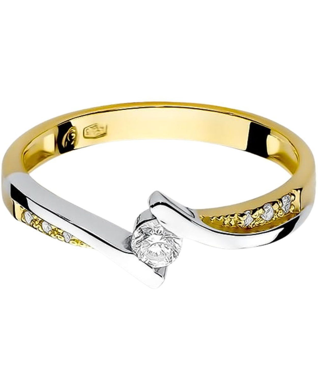 Pierścionek złoty 585 skręcony z diamentami 0,13 ct – białe i żółte złoto – W-177.jpg