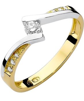 Pierścionek złoty 585 skręcony z diamentami 0,13 ct – białe i żółte złoto – W-177.jpg
