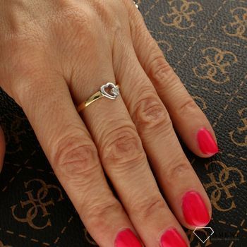 Pierścionek złoty DIAMENT żółte i białe złoto, diament, dwa serca W-188.jpg