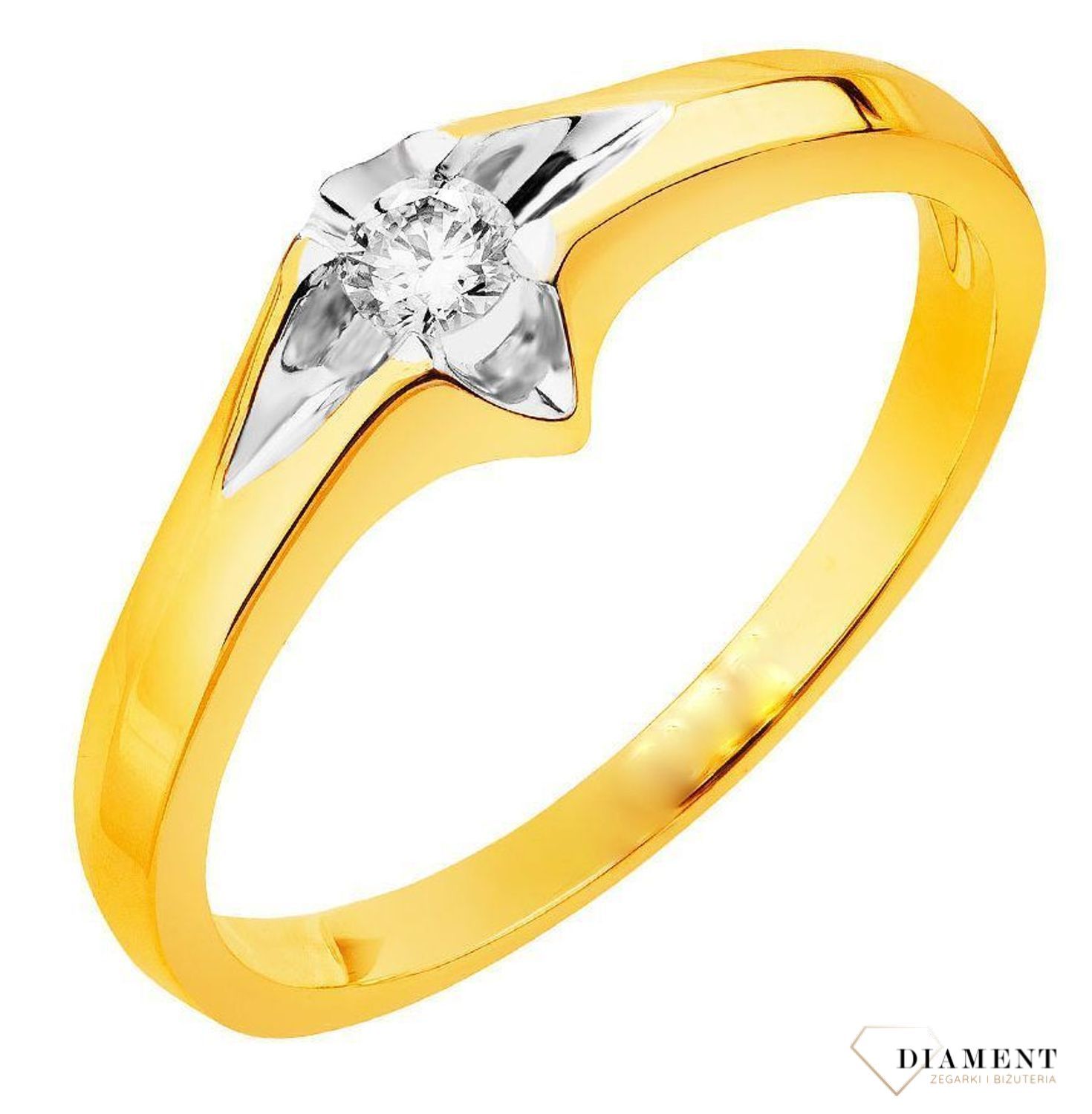 Pierścionek złoty z diamentami. Pierścionki zaręczynowe W-30M wykonany ze złota próby 585. Pierścionek z diamentem wielkości 0,05 ct, apart-189-147--0.jpg