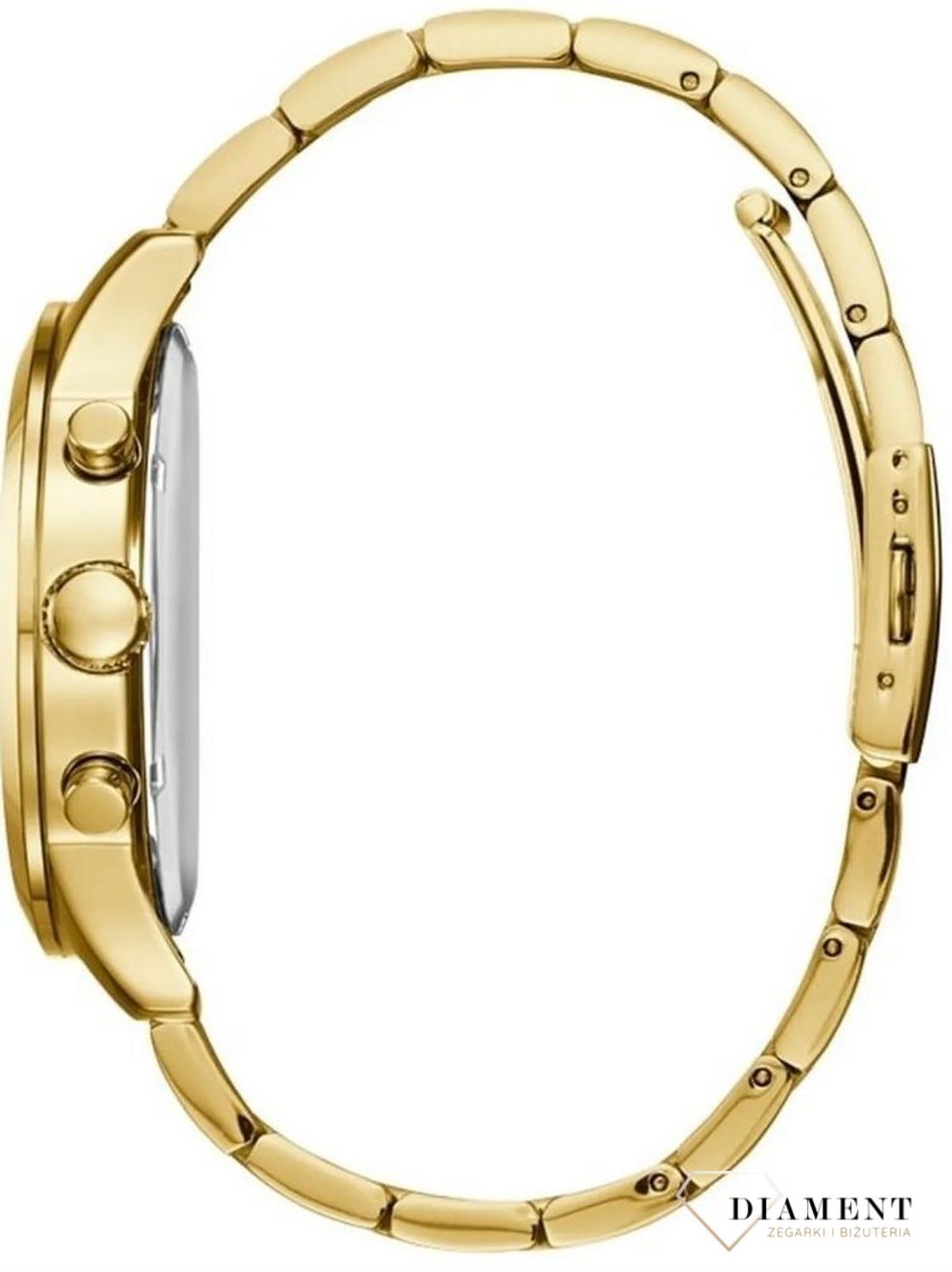 Zegarek męski Guess na złotej bransolecie Atlas Chronograph W0668G8 to idealna propozycja dla mężczyzn ceniących wyraziste i eleganckie dodatki. Okrągła koperta oraz bransoleta powstały z odpornej na działanie rdzy stali szlachetnej w kolorze z.jpg