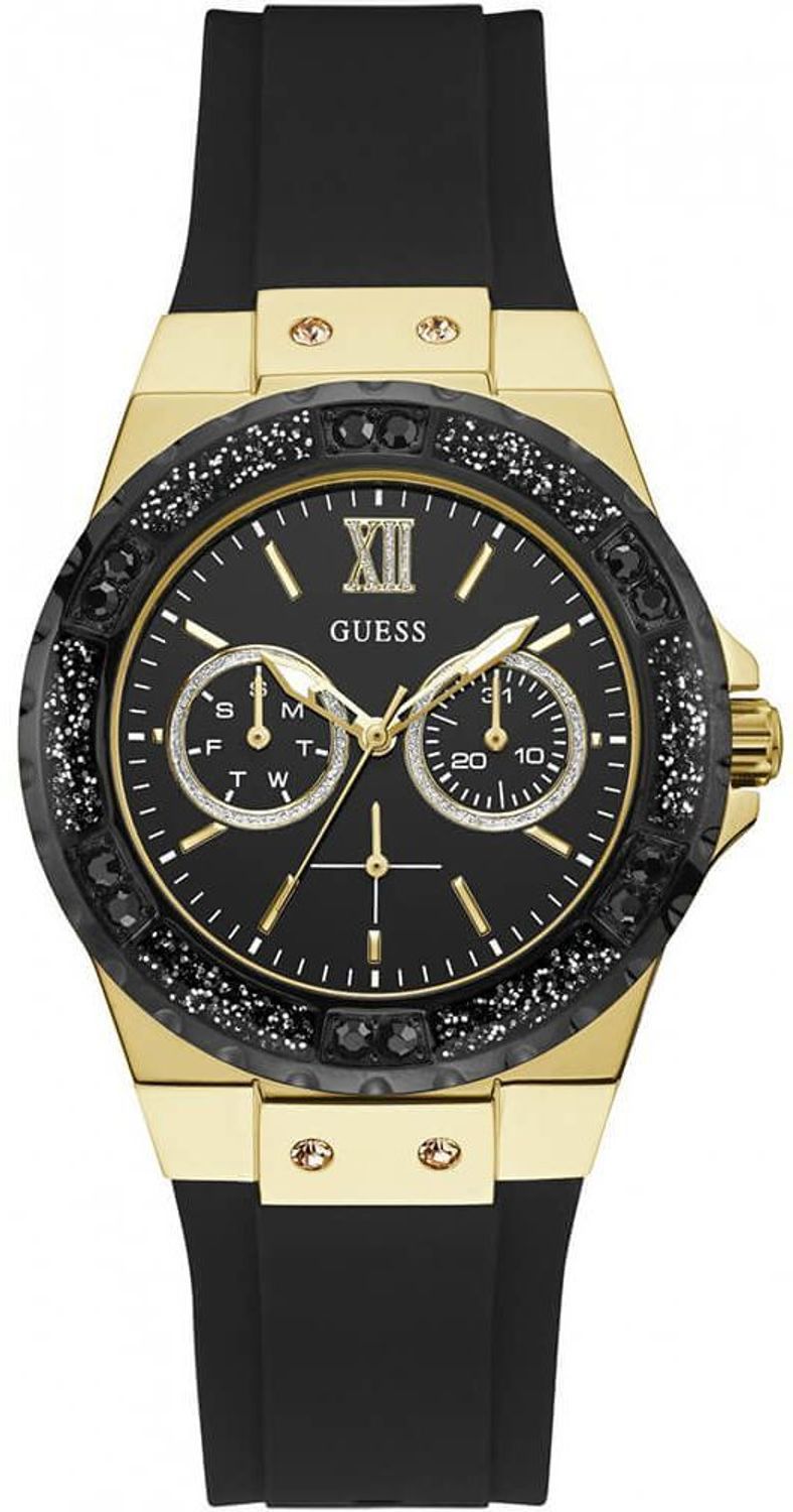 Zegarek Guess Limelight W1053L7 ⇒ Kupuj w autoryzowanym sklepie. Damski zegarek Guess Limelight  W1053L7 to nowoczesny model z paskiem w czarnym kolorze i złotą tarczą, w sportowo-eleganckim stylu z błyszczącymi kryszt.jpg