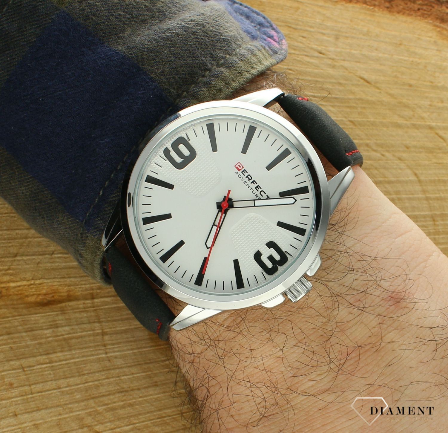 Męski zegarek Perfect na pasku W114-02 czarny pasek z przeszyciami W114-03.jpg