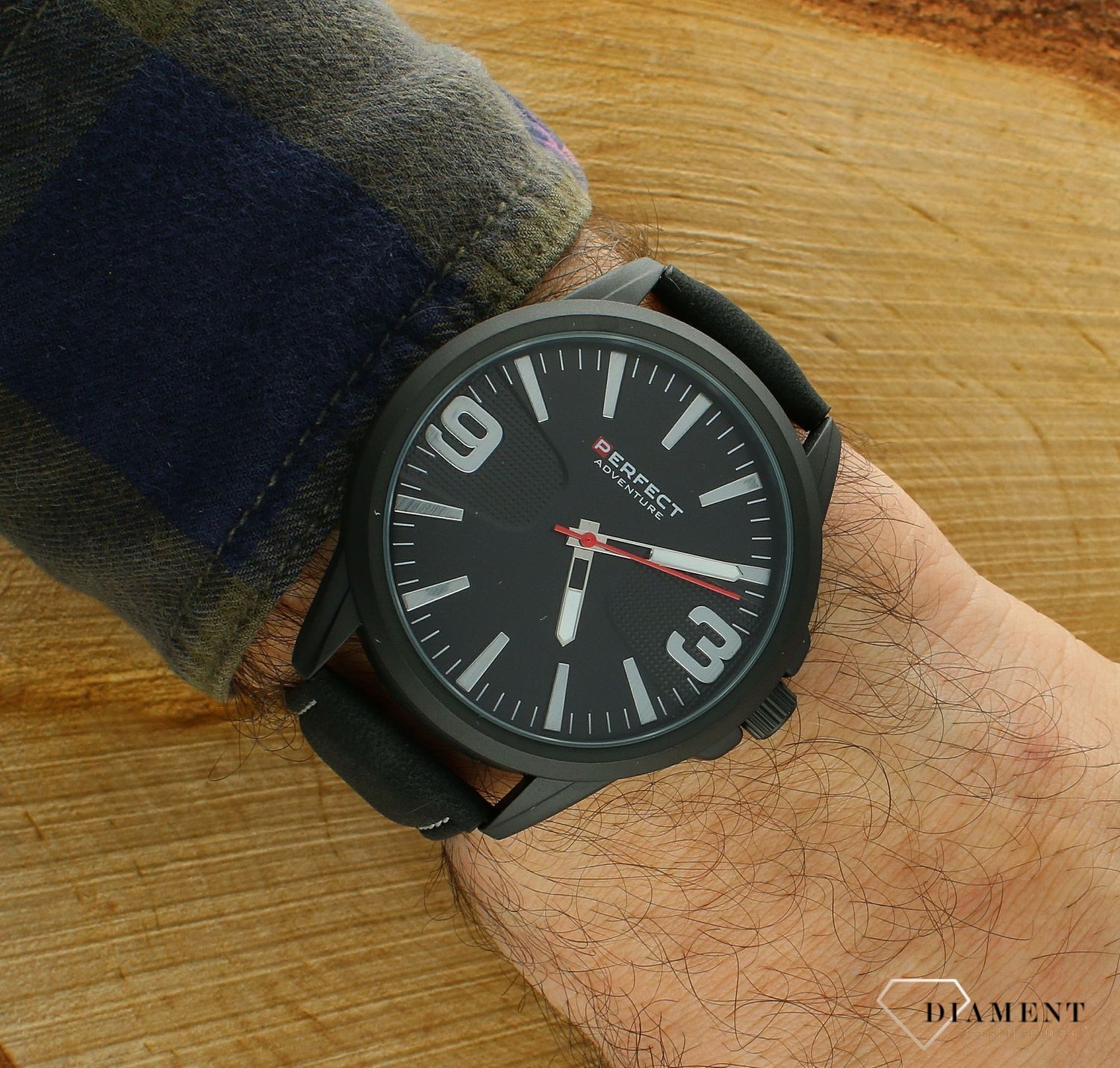 Męski zegarek Perfect na pasku W114-06 czarny pasek z przeszyciami (2).jpg