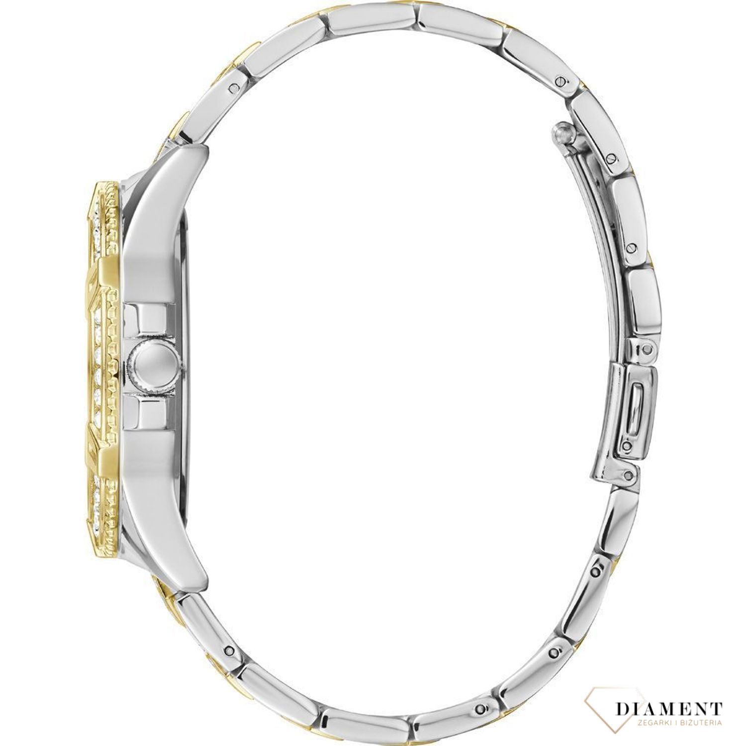 Damski zegarek Guess Lady Frontier W1156L5 w złoto srebrnej kolorystyce to propozycja dla wszystkich tych, którzy nie chcą pozostać niezauważeni. Złoty zegarek wykonany ze stali pozłacanej. ⌚ Zegarki Guess ✓ Zapraszamy.jpg