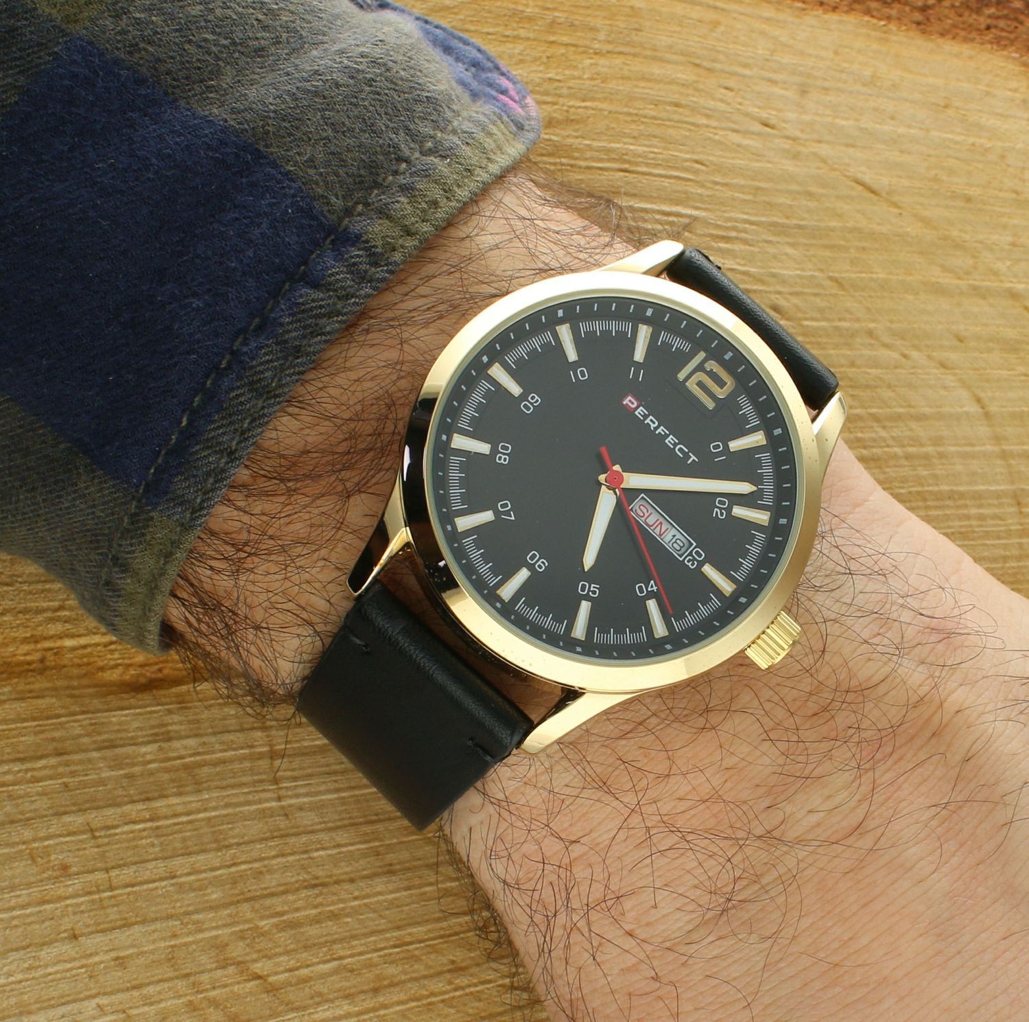 Męski zegarek Perfect na pasku W115B-05 złota koperta (3).jpg