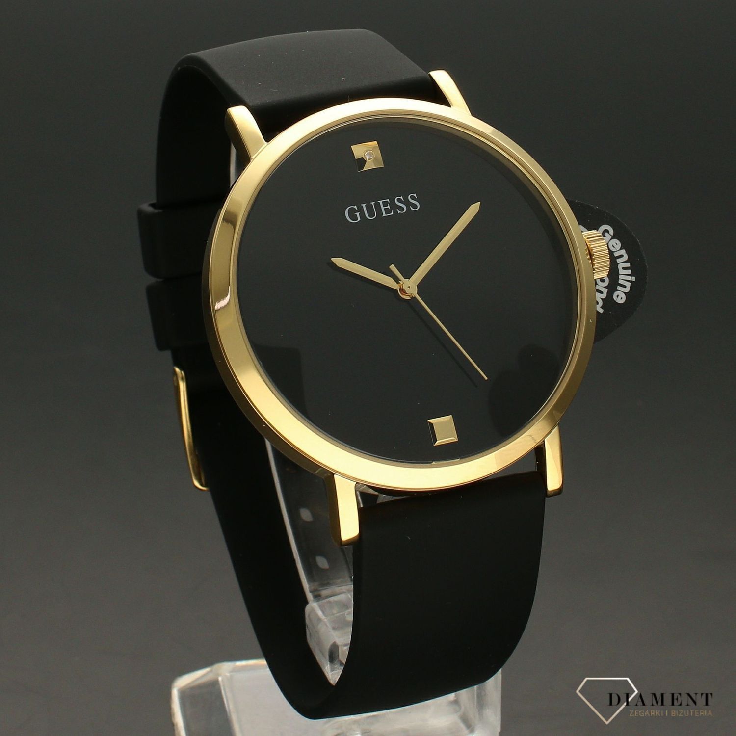 Zegarek damski na czarnym pasku silikonowym Guess W1264G1 z kopertą w kolorze złota.   (2).jpg