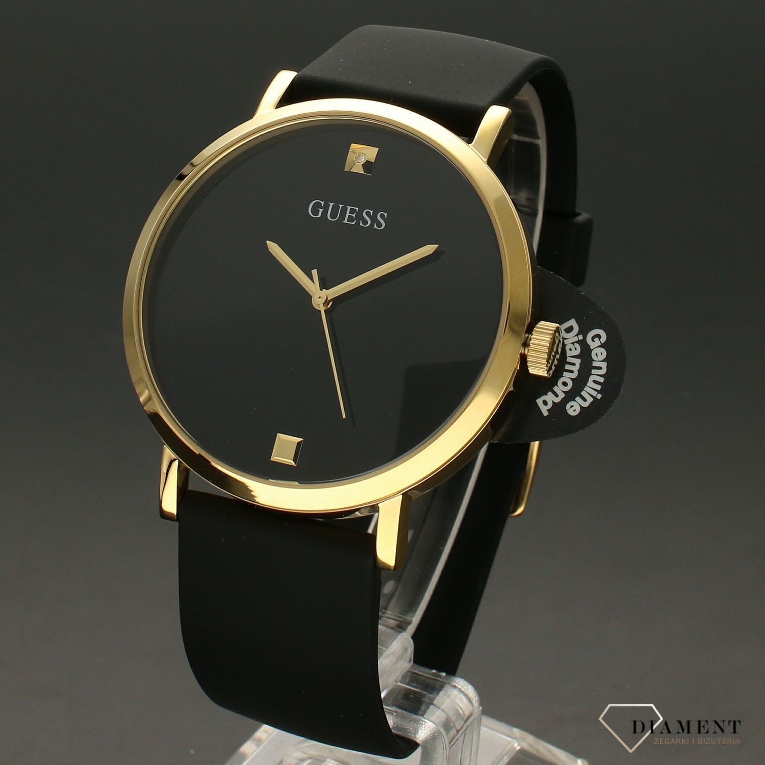 Zegarek damski na czarnym pasku silikonowym Guess W1264G1 z kopertą w kolorze złota.   (2).jpg