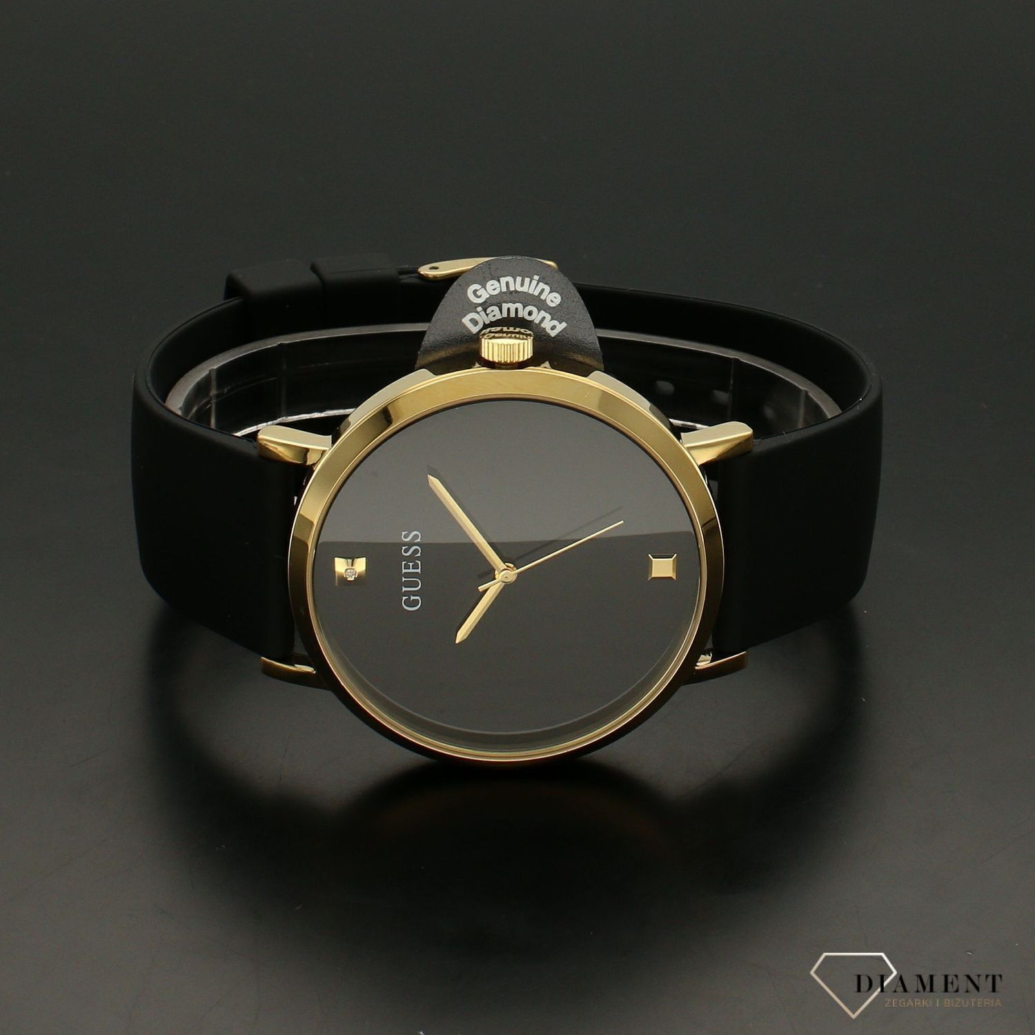 Zegarek damski na czarnym pasku silikonowym Guess W1264G1 z kopertą w kolorze złota.   (2).jpg