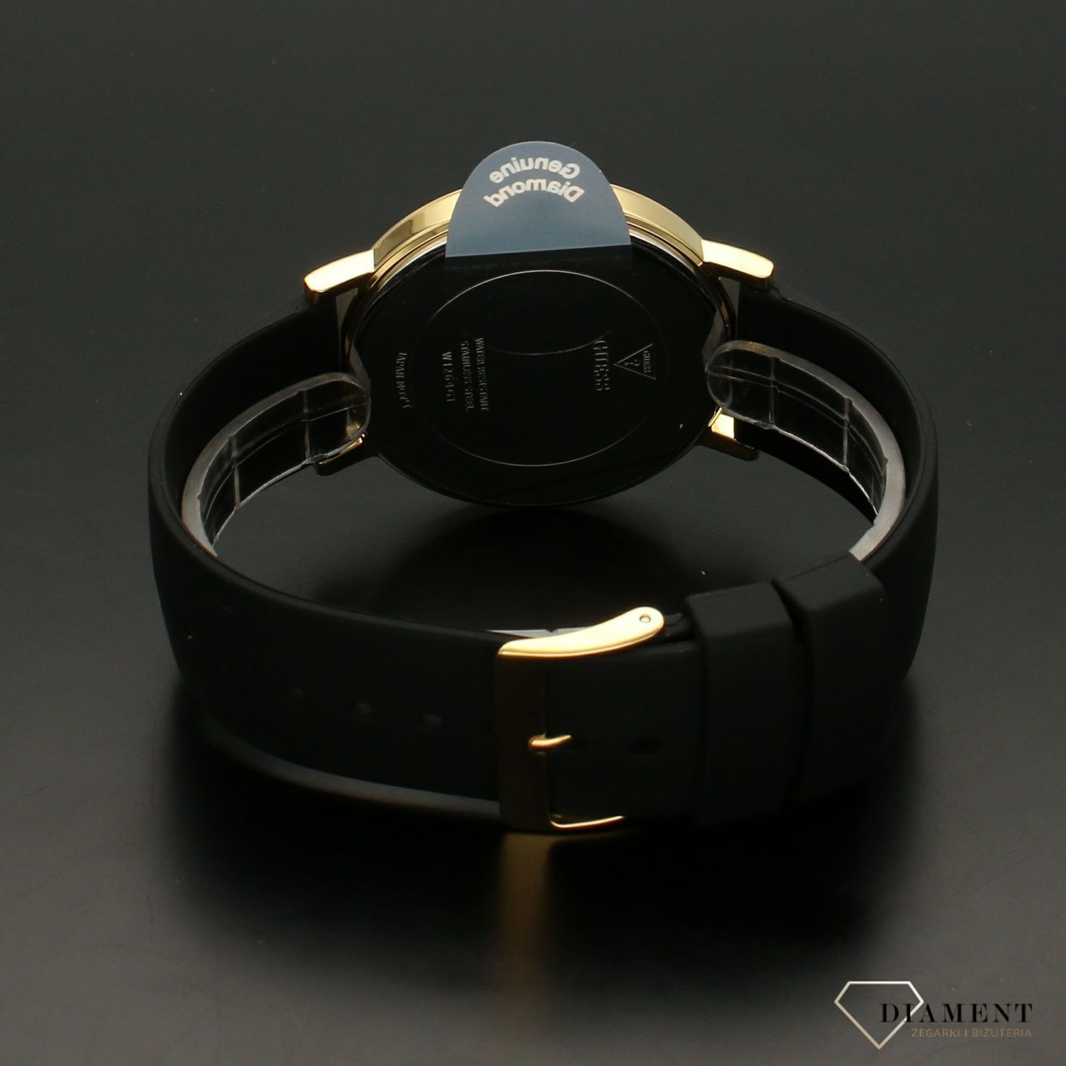 Zegarek damski na czarnym pasku silikonowym Guess W1264G1 z kopertą w kolorze złota.   (2).jpg