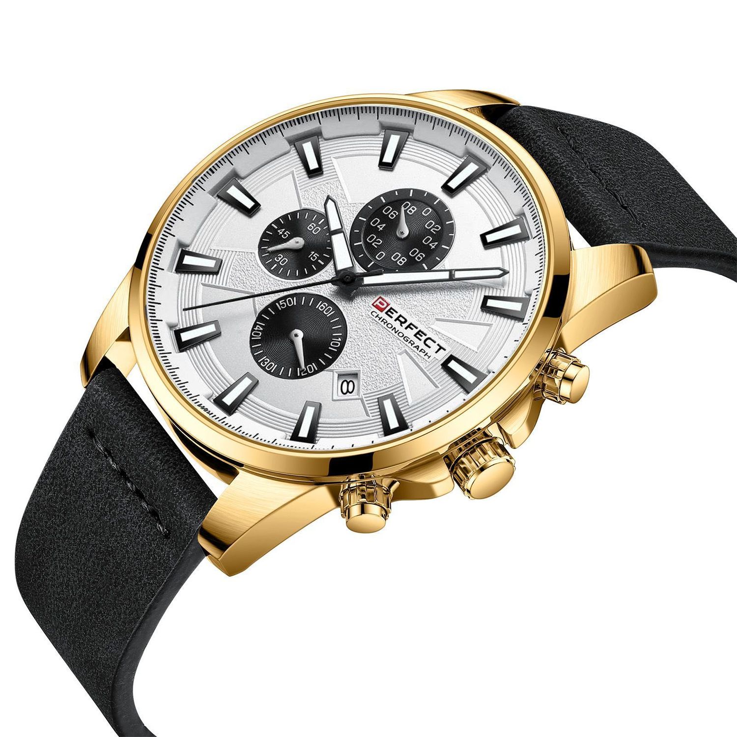 Męski zegarek Perfect na pasku W503CH-04 złota koperta. Zegarek męski Perfect. Męski zegarek na pasku. Męski tani zegarek Perfect. Zegarek męski z datownikiem. Męski zegarek na pasku na prezent (2).jpg