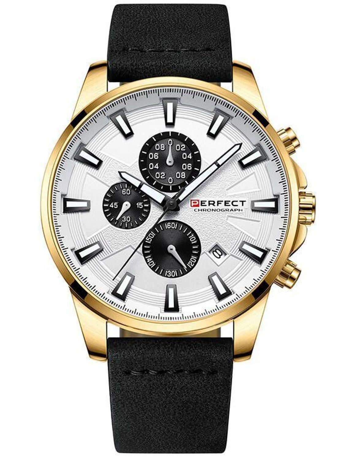 Męski zegarek Perfect na pasku W503CH-04 złota koperta. Zegarek męski Perfect. Męski zegarek na pasku. Męski tani zegarek Perfect. Zegarek męski z datownikiem. Męski zegarek na pasku na prezent (2).jpg