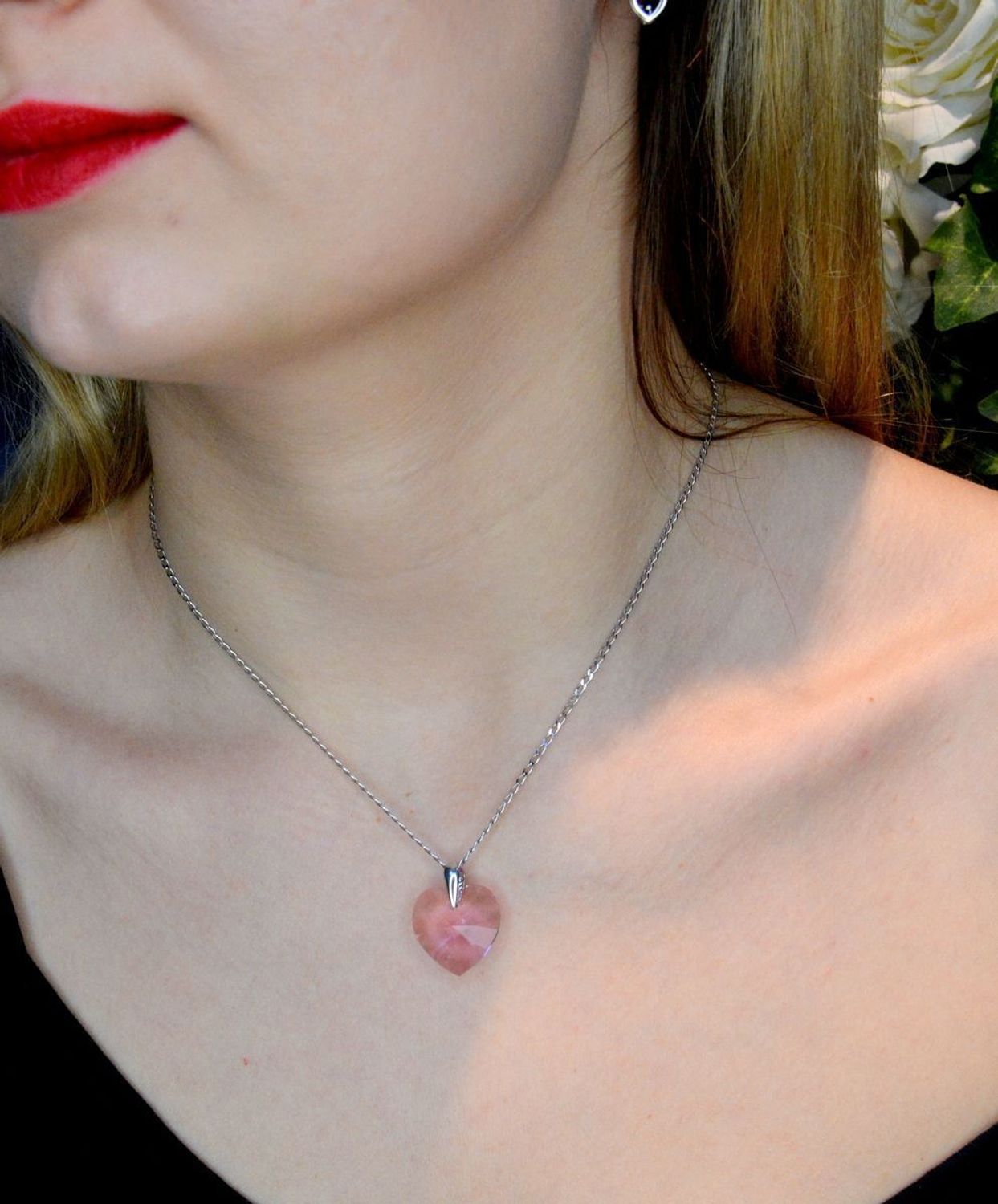 Srebrna zawieszka w kształcie serca z Kryształkami Swarovski WO620218LR. Zawieszka serduszko dla kobiety. Zawieszka na prezent. Różowe błyszczące serduszko. Biżuteria spark. Biżuteria z kryształem..jpg