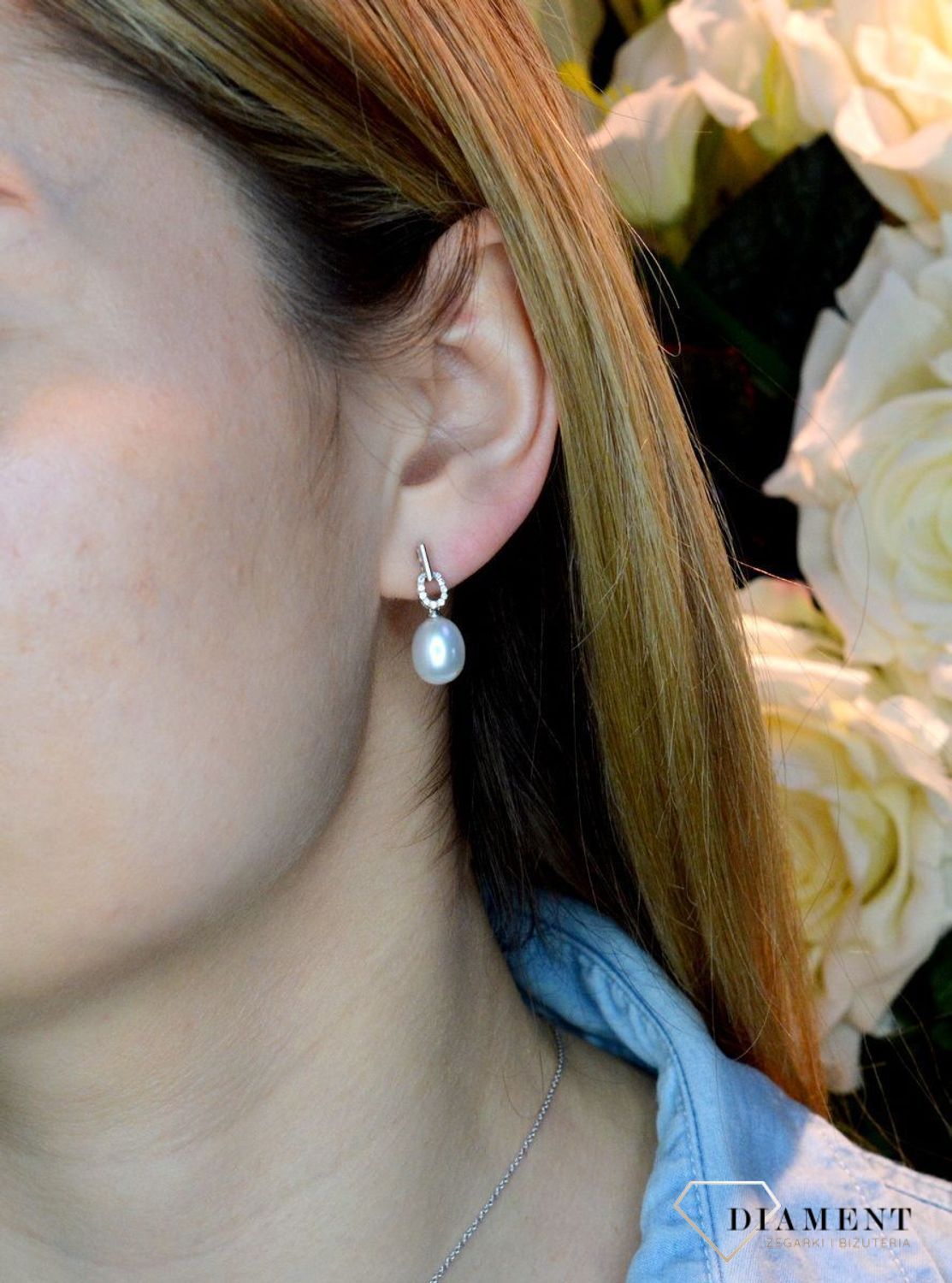 Złote kolczyki wiszące 585 białe złoto z Diamentami i perłą WŁ-35-02-002.jpg