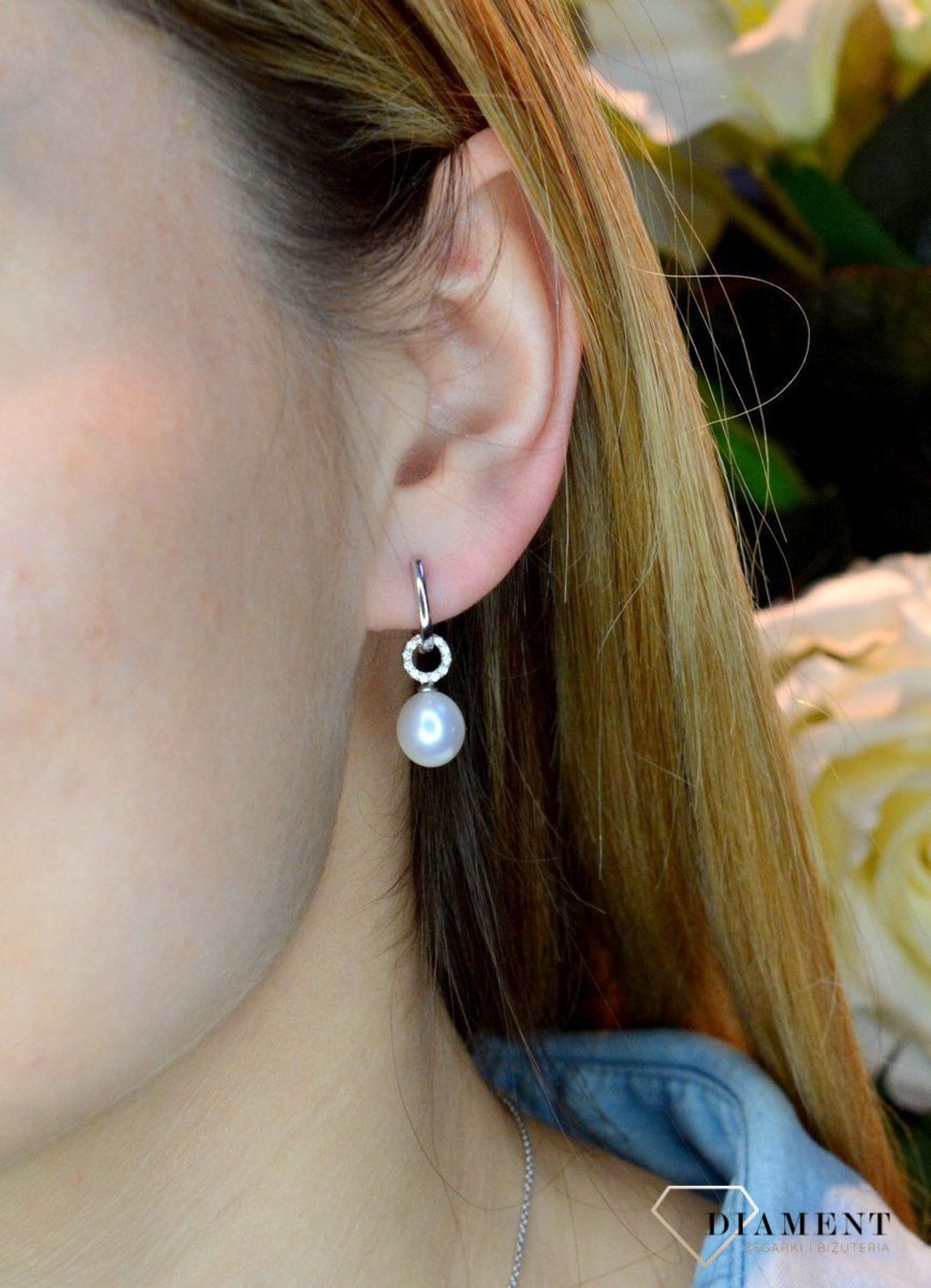 Złote kolczyki Białe złoto Perła Diament 'Wzbogacona klasyka' WŁ-35-02-005.jpg