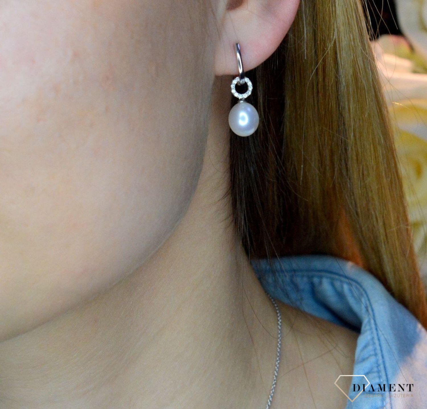 Złote kolczyki Białe złoto Perła Diament 'Wzbogacona klasyka' WŁ-35-02-005.jpg