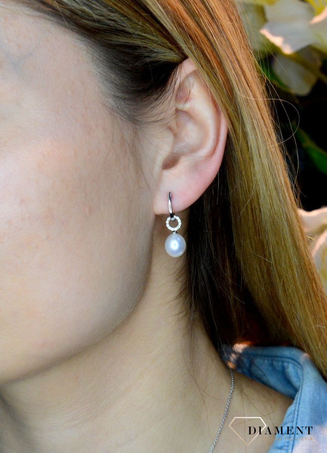 Złote kolczyki Białe złoto Perła Diament 'Wzbogacona klasyka' WŁ-35-02-005.jpg