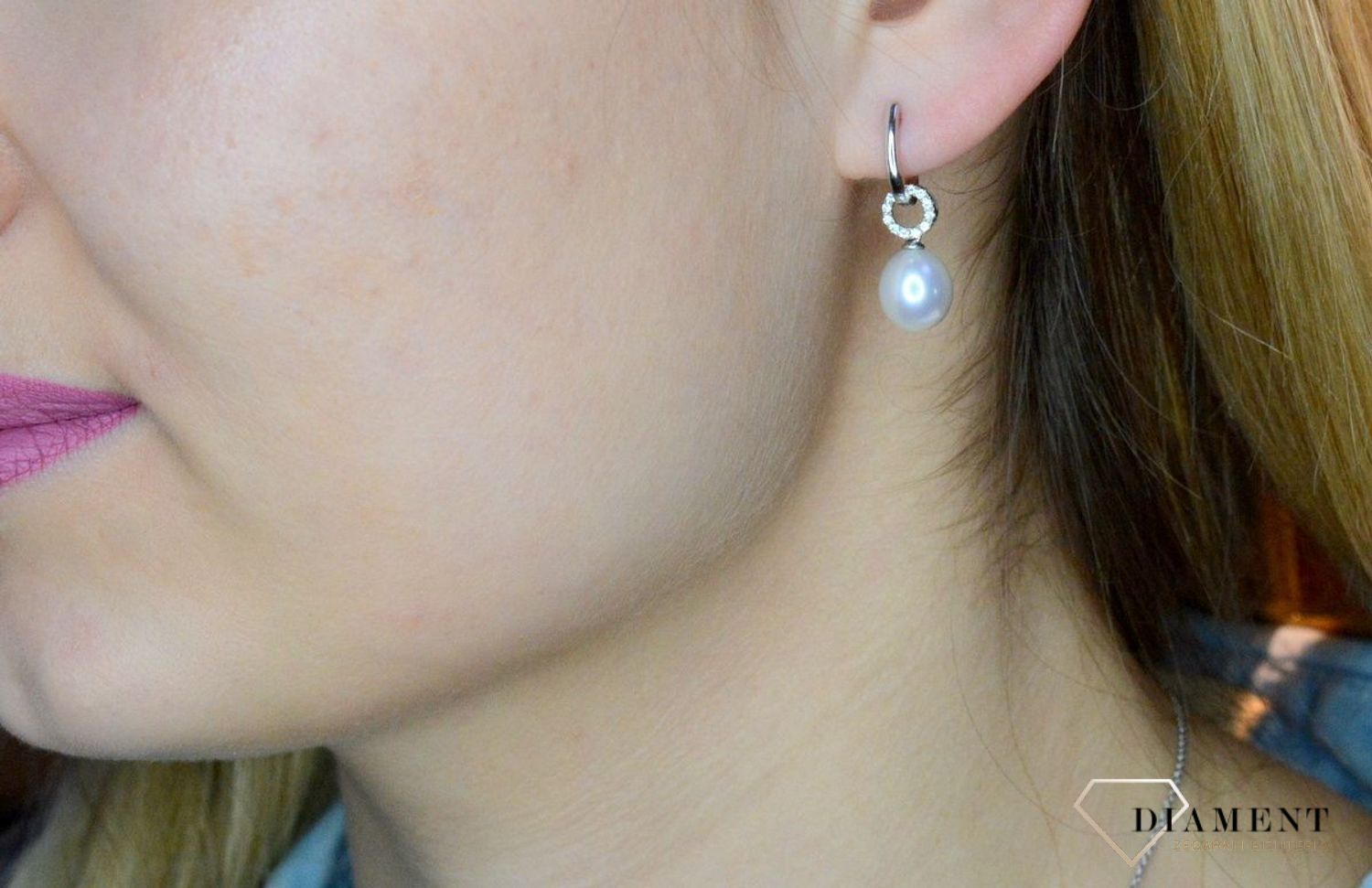 Złote kolczyki Białe złoto Perła Diament 'Wzbogacona klasyka' WŁ-35-02-005.jpg