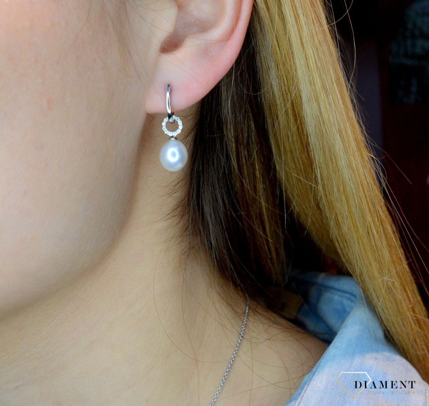 Złote kolczyki Białe złoto Perła Diament 'Wzbogacona klasyka' WŁ-35-02-005.jpg