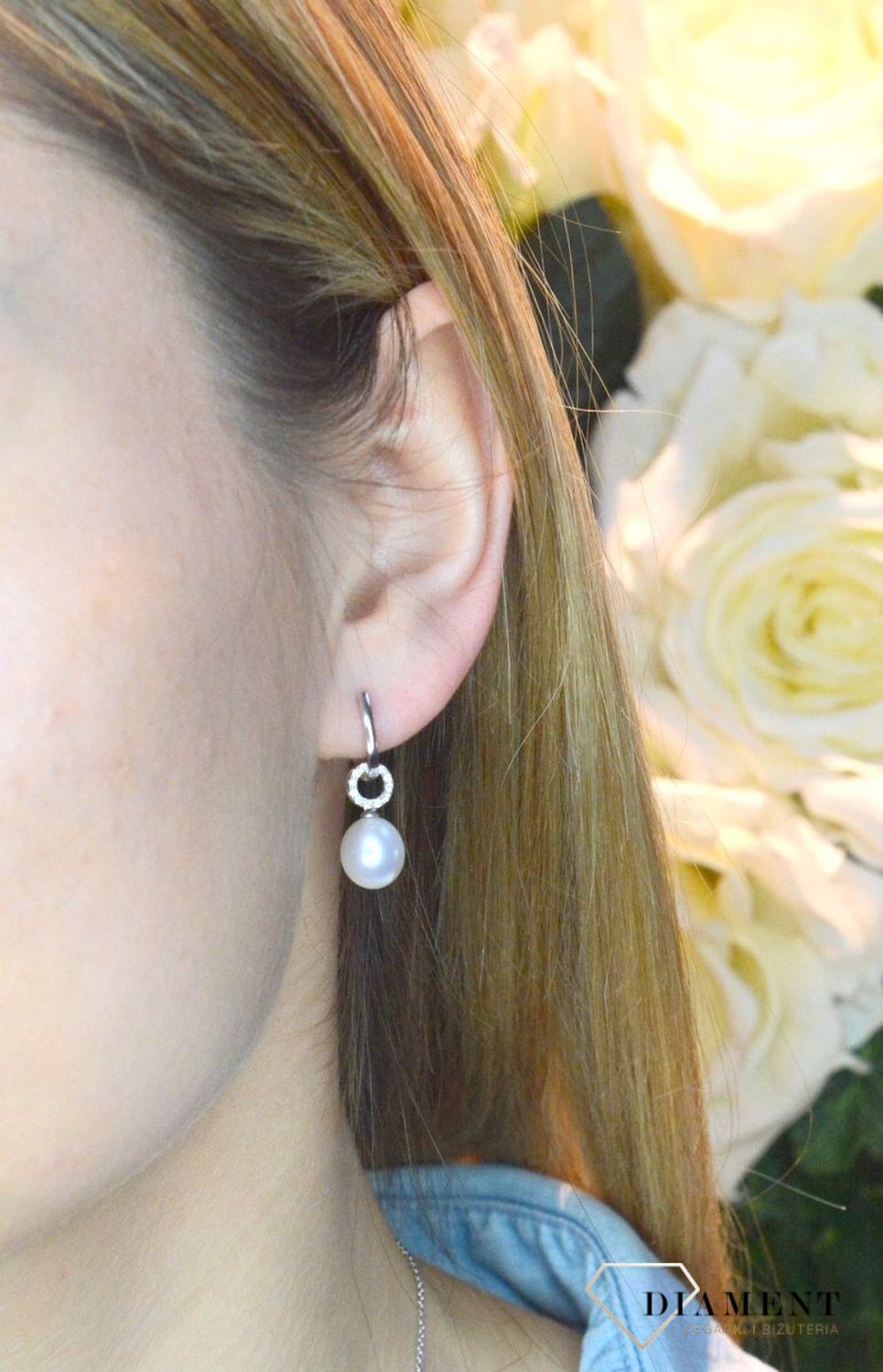 Złote kolczyki Białe złoto Perła Diament 'Wzbogacona klasyka' WŁ-35-02-005.jpg