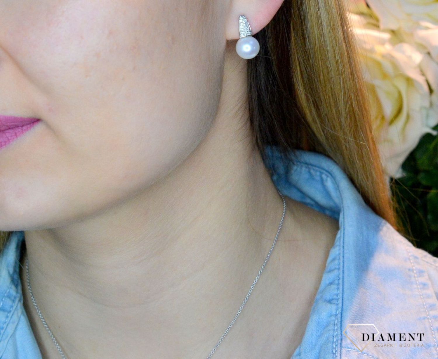 Złote kolczyki 585 białe złoto z Diamentami i perłą WŁ-35-02-007.jpg