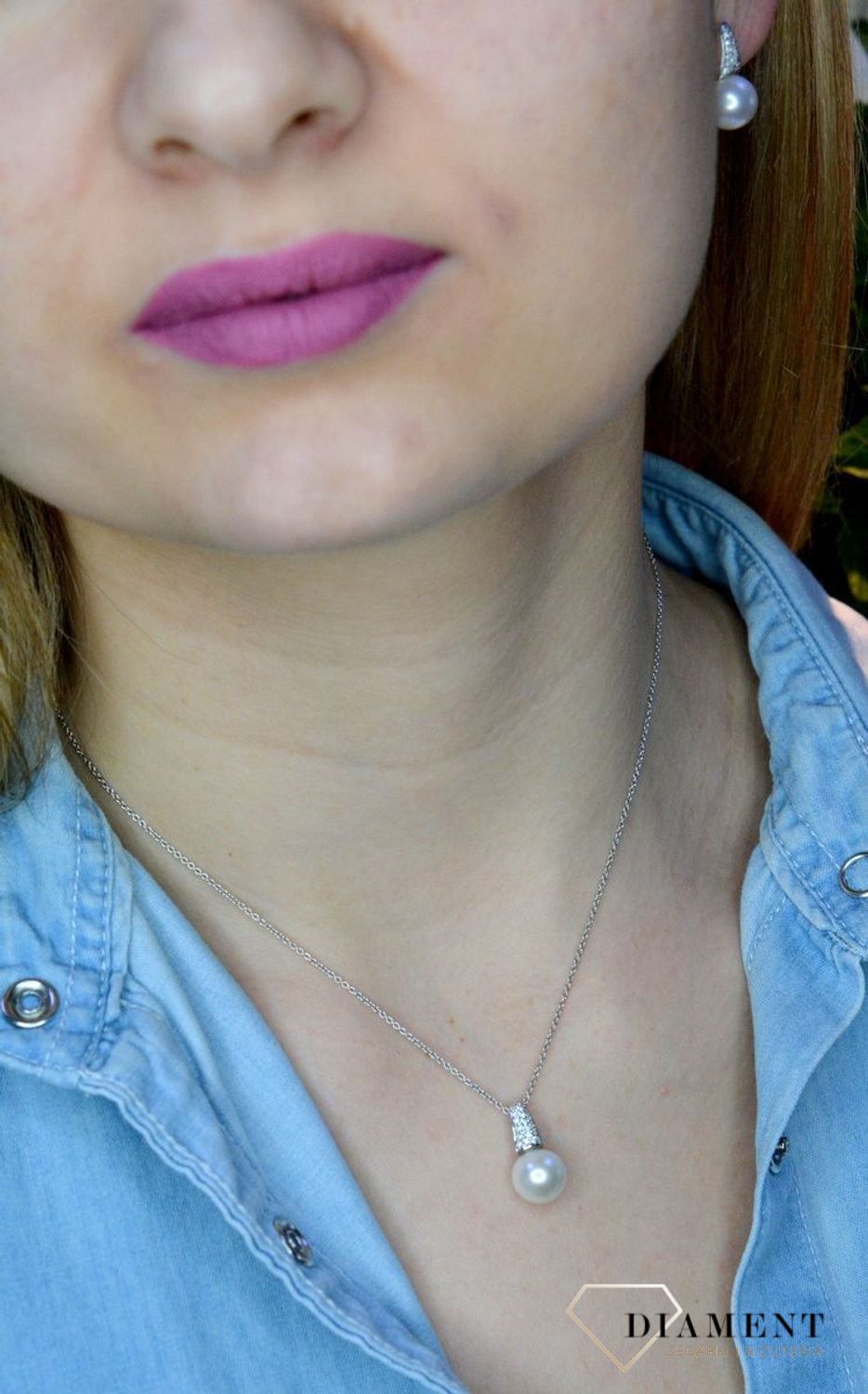 Złota zawieszka 585 Naturalna biała perła z Diamentami WŁ-35-07-007.jpg