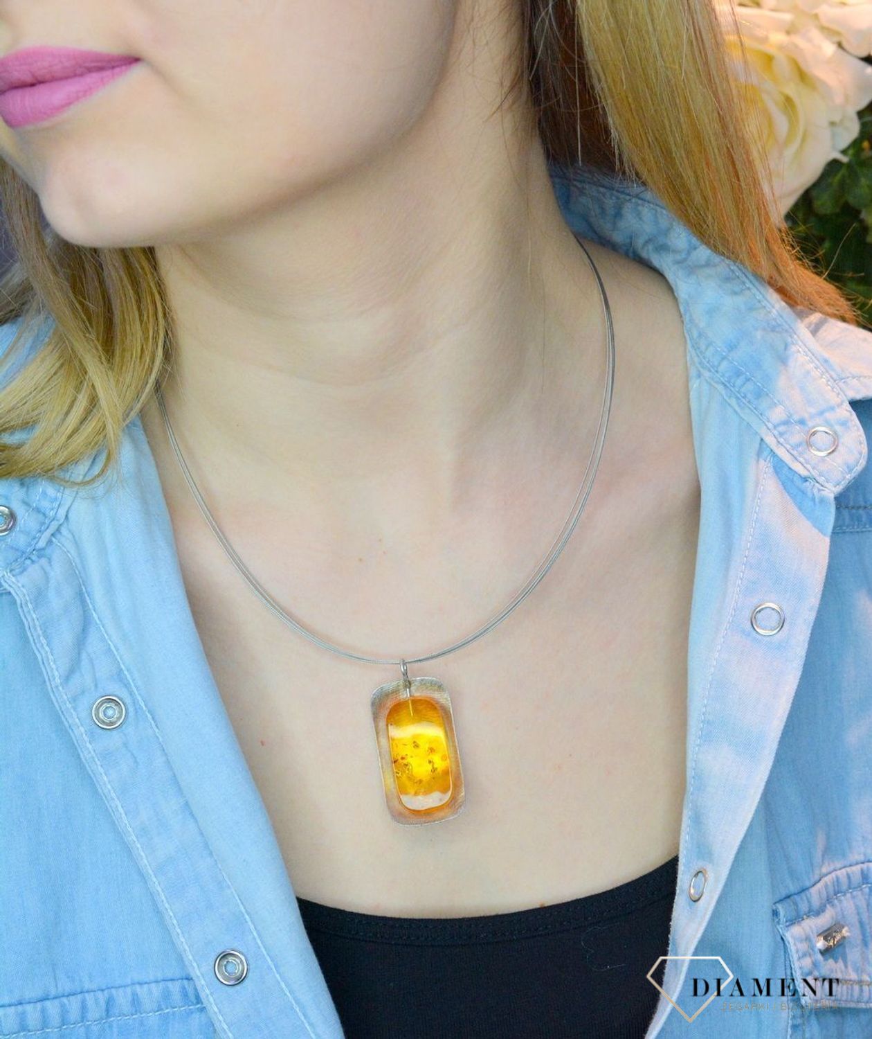 Srebrny naszyjnik damski z bursztynem 'Efektowny bursztyn' WŁ-BUR06-202.jpg