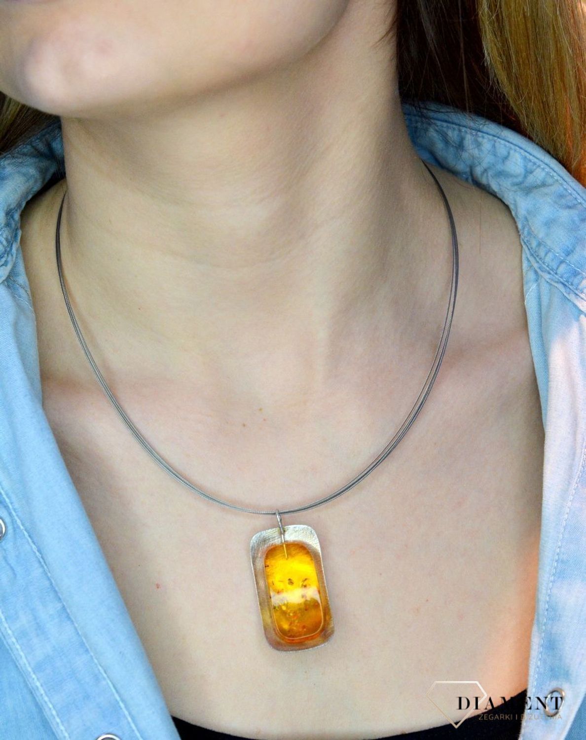 Srebrny naszyjnik damski z bursztynem 'Efektowny bursztyn' WŁ-BUR06-202.jpg