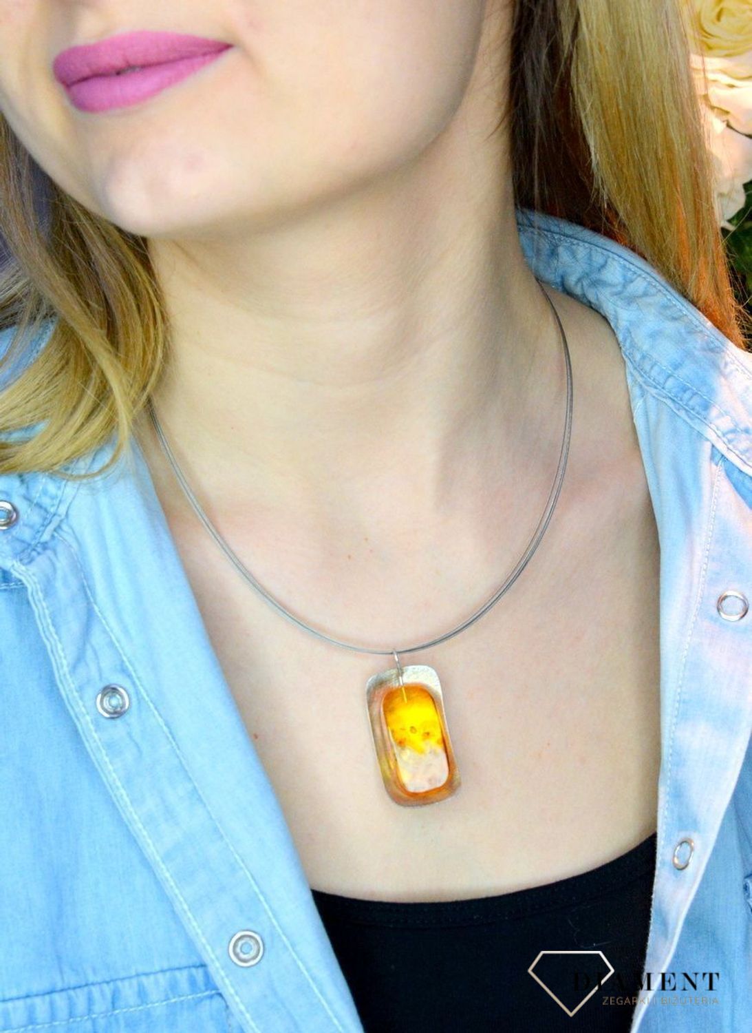 Srebrny naszyjnik damski z bursztynem 'Efektowny bursztyn' WŁ-BUR06-202.jpg