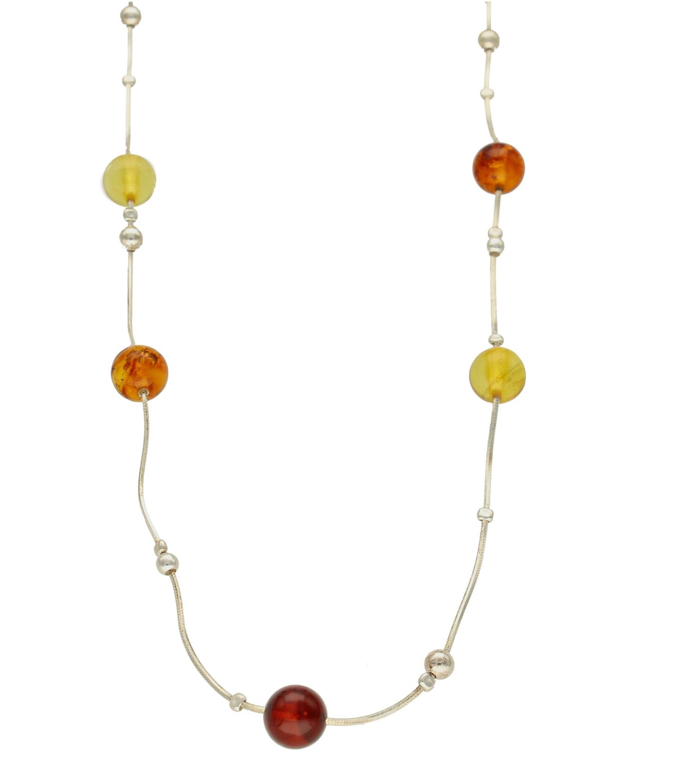 Srebrny naszyjnik damski z bursztynami w trzech kolorach 'Bursztynowe kuleczki' WŁ-BUR06-231.jpg
