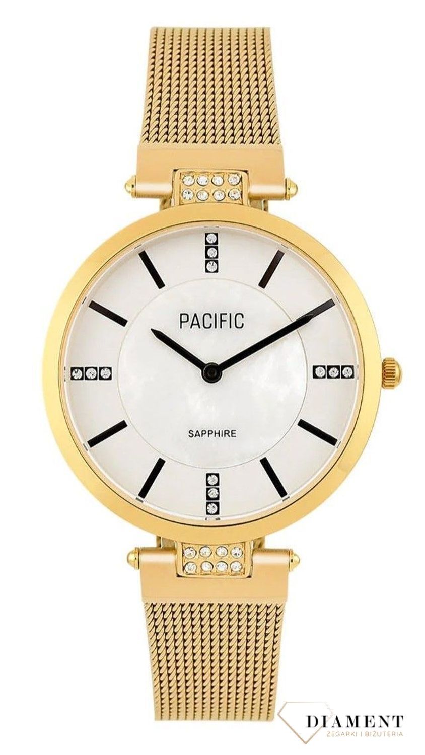 Damski zegarek Pacific Sapphire X6184-02 perłowa tarcz.  Kup Damski Zegarek Kwarcowy w Zegarki-diament.pl Pacific wodoszczelność 30m = WR30 ☝ taniej - Najwięcej ofert w jednym miejscu. Grawer gratis. Szkło szafirowe..jpg