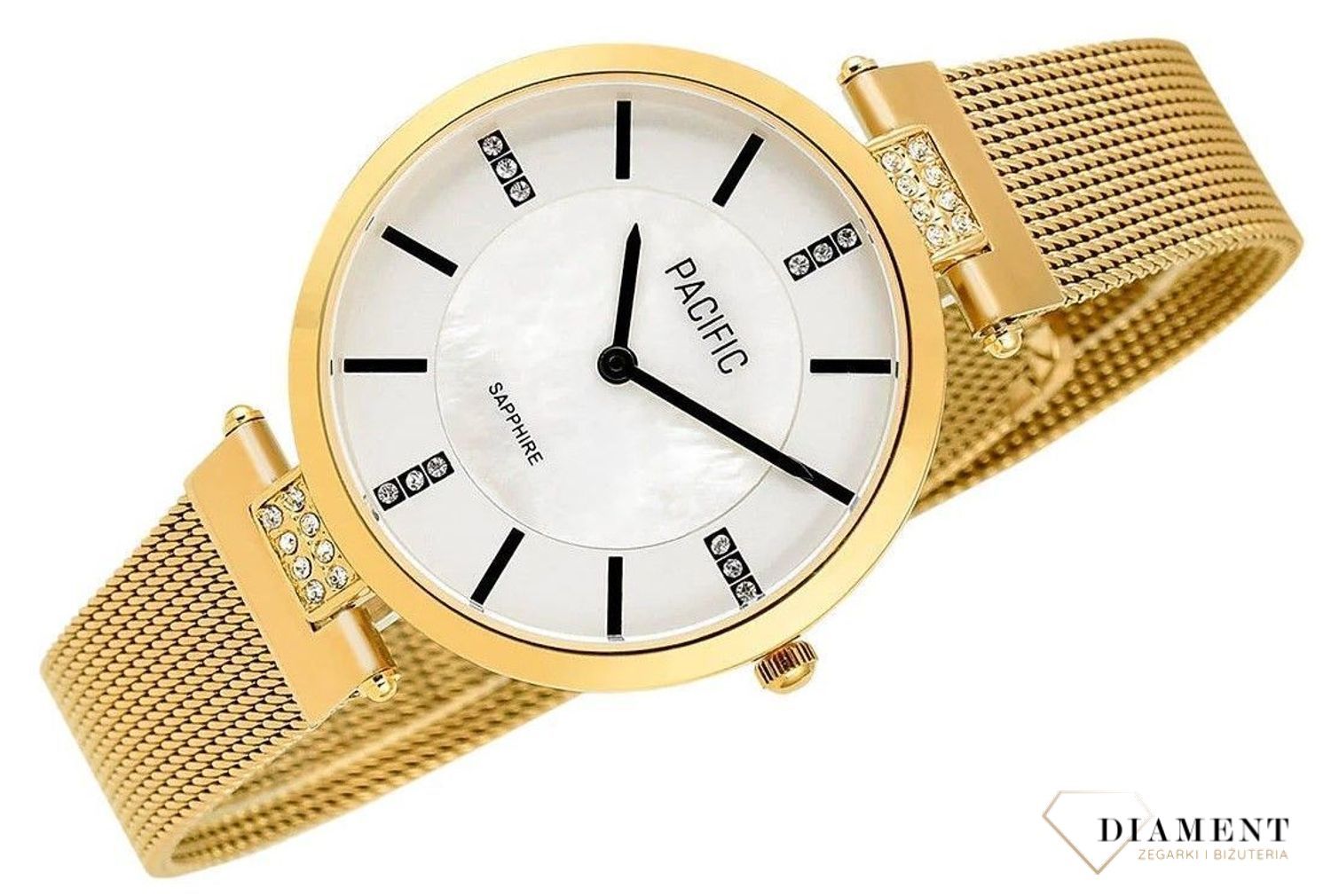 Damski zegarek Pacific Sapphire X6184-02 perłowa tarcz.  Kup Damski Zegarek Kwarcowy w Zegarki-diament.pl Pacific wodoszczelność 30m = WR30 ☝ taniej - Najwięcej ofert w jednym miejscu. Grawer gratis. Szkło szafirowe..jpg