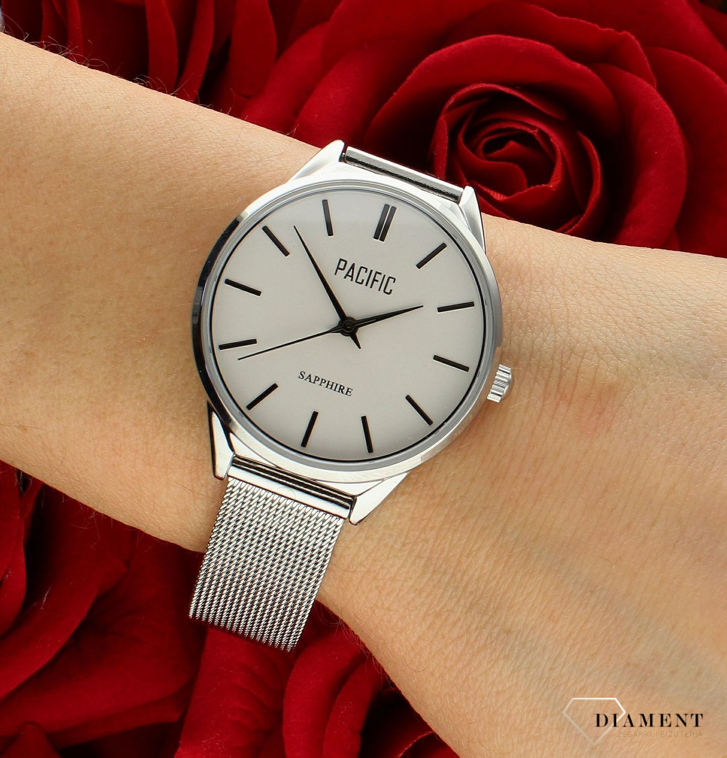 Damski zegarek Pacific Sapphire X6196-01 srebrny mesh.Kup Damski Zegarek Kwarcowy w Zegarki-diament.pl Pacific wodoszczelność 30m = WR30 ☝ taniej - Najwięcej ofert w jednym miejscu. Grawer gratis. Szkło szafirowe.1.jpg