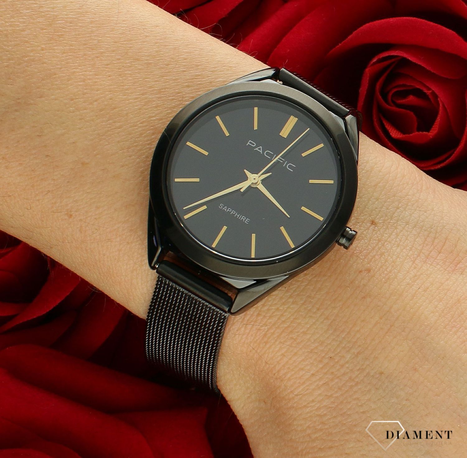 Czarny zegarek damski z szafirowym szkłem Pacific Sapphire X6224-06 czarny (1).jpg