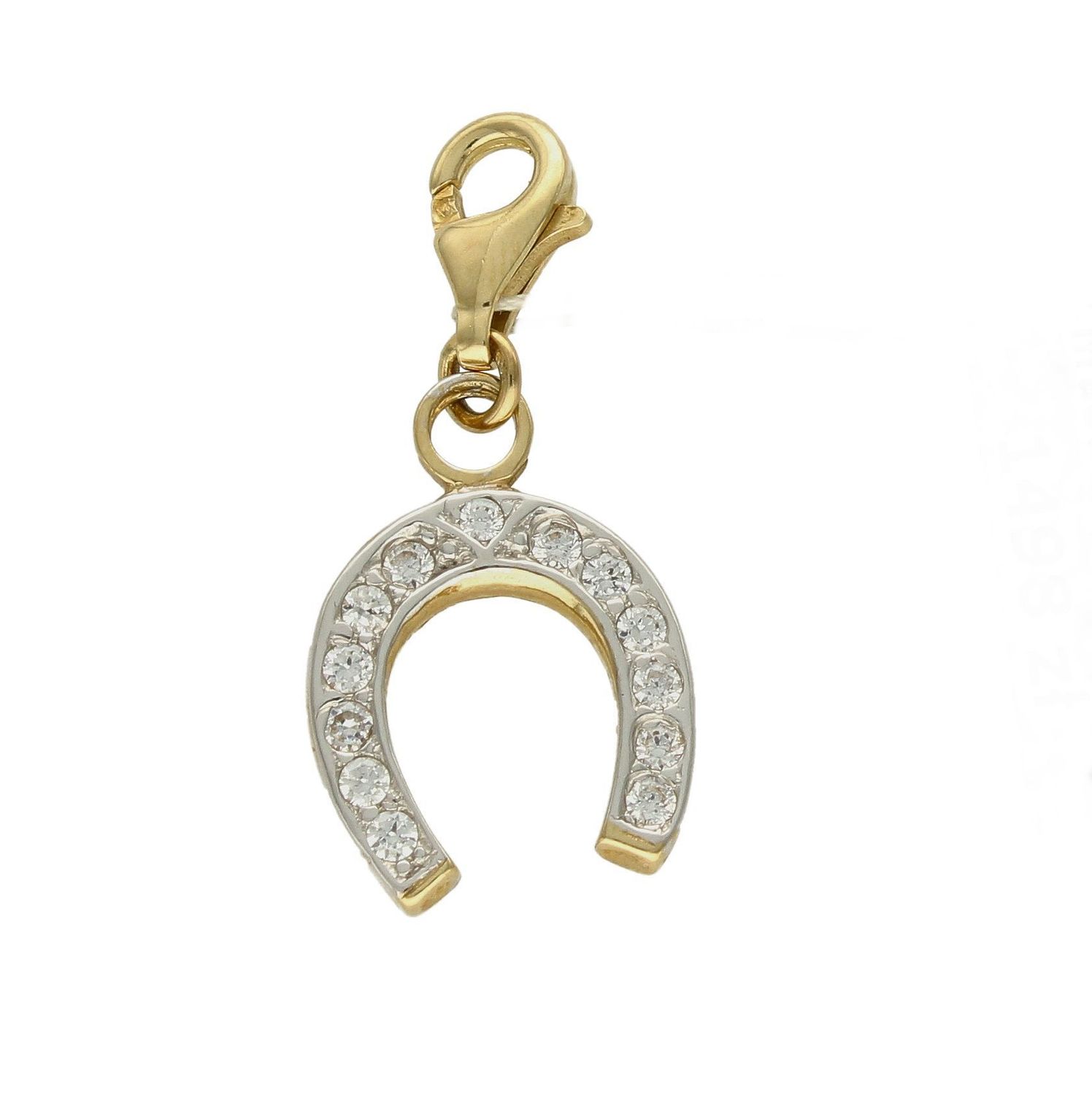 Złota zawieszka 585 charms do bransoletki podkowa na szczęście Z08-D00-ZLB5421. Zawieszkę w kształcie podkowy można doczepić do bransoletki za pomocą karabińczyka. Zawieszka to idealny pomysł na prezent dla każdej kobiety..jpg