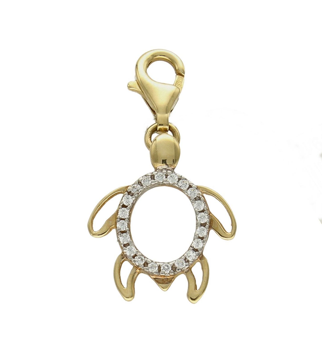 Złoty charms do bransoletki 585 żółw z cyrkoniami Z12-D00-ZLB6036. Złota zawieszka wykonana z próby złota 585 w kształcie żółwia z cyrkoniami. Zawieszka to idealny pomysł na prezent dla każdej kobiety..jpg