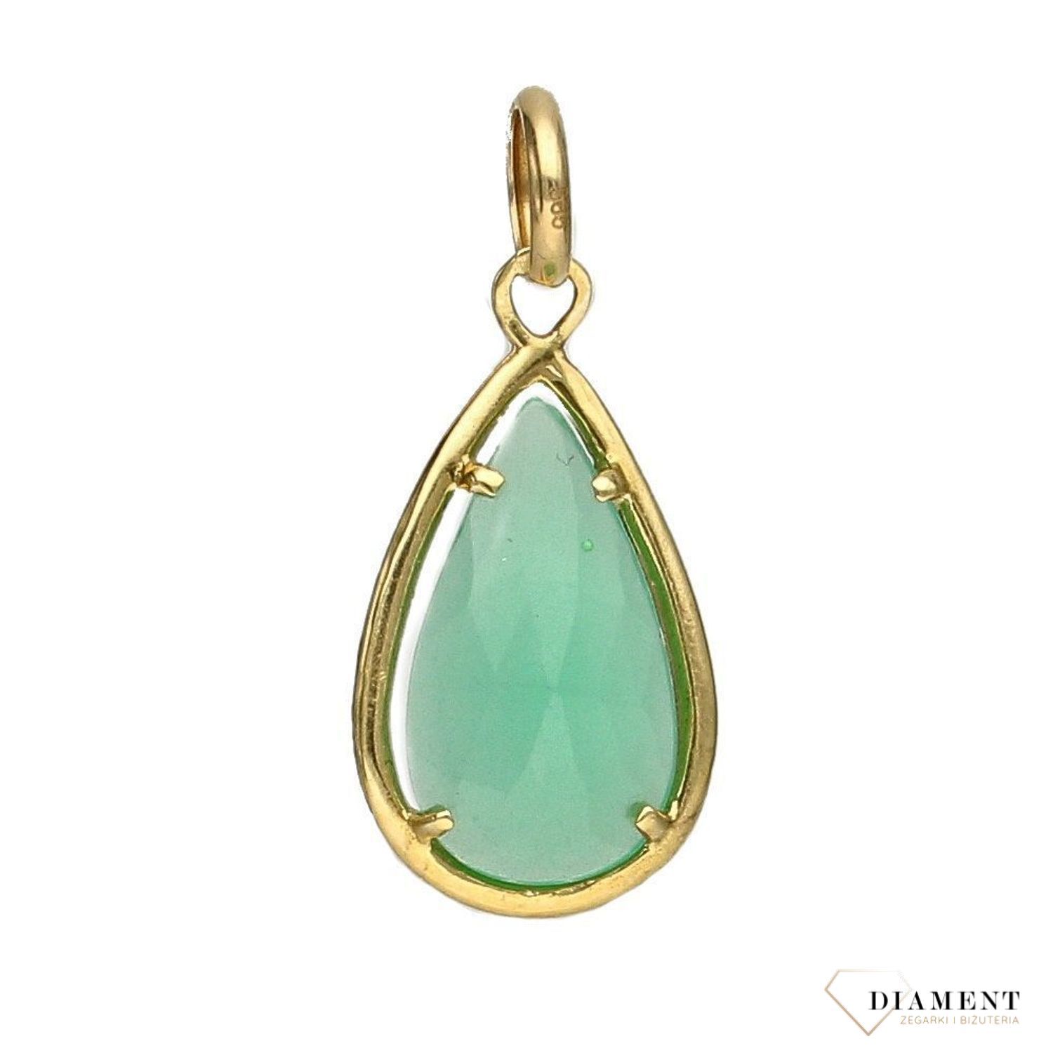 Złota zawieszka 585 kwarc zielony łezka ZA2174B.jpg