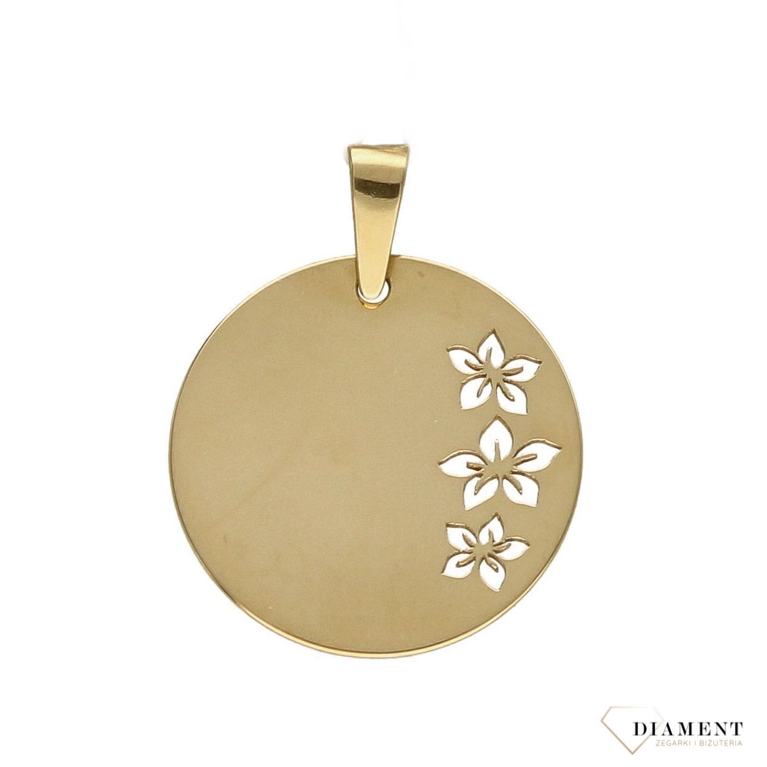 Złota zawieszka 585 gładkie kółko z ażurowymi kwiatkami ZA4821.jpg