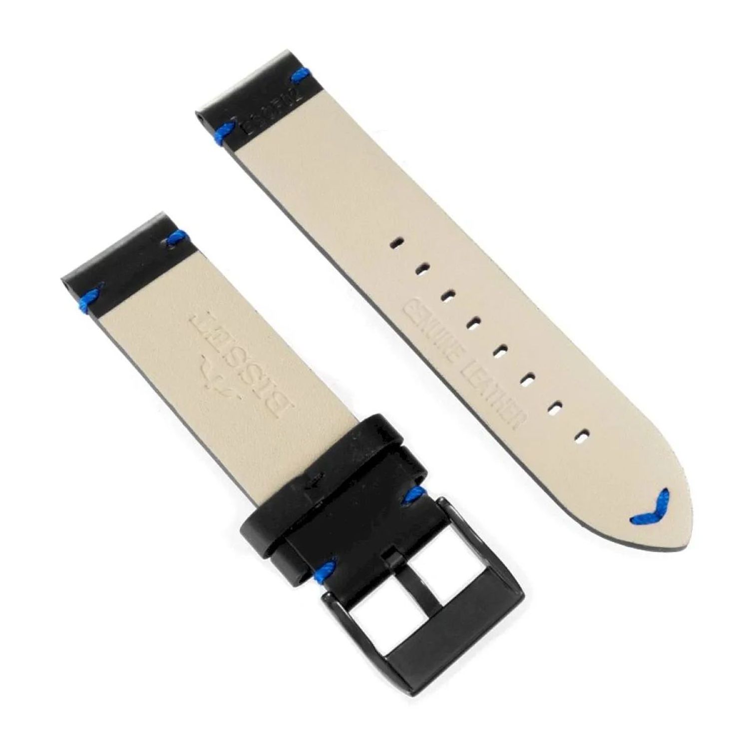 Pasek skórzany do zegarka BISSET ZEGBIS082 czarny z niebieskimi przeszyciami 22mm. Pasek do zegarka Bisset. Niebieski skórzany pasek do zegarka Bisset. Pasek skórzany niebieski. Akcesoria do zegarków (1).jpg