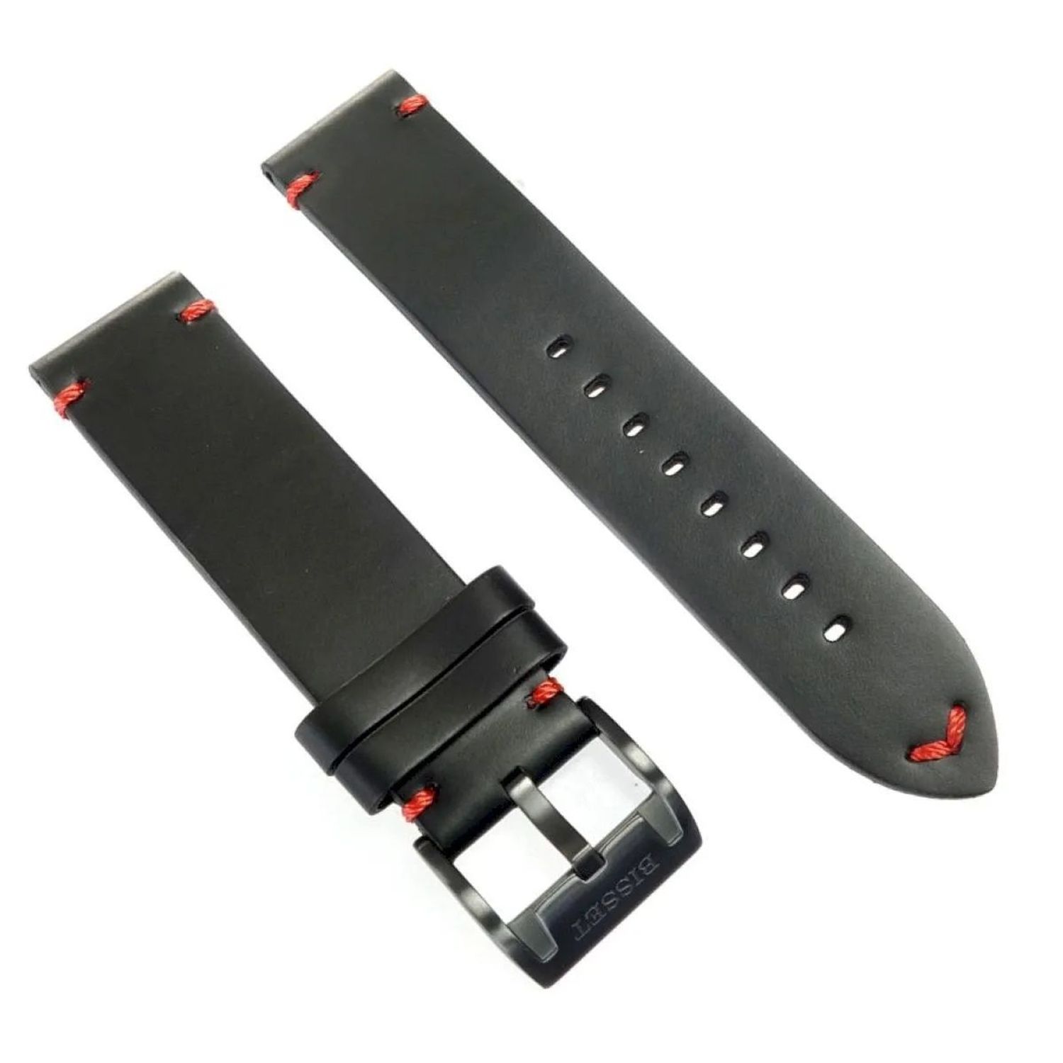Pasek skórzany do zegarka BISSET ZEGBIS177 czarny z czerwonymi przeszyciami 22mm. Pasek do zegarka Bisset. Czerwony skórzany pasek do zegarka Bisset. Pasek skórzany czerwony. Akcesoria do zegarków (1).jpg