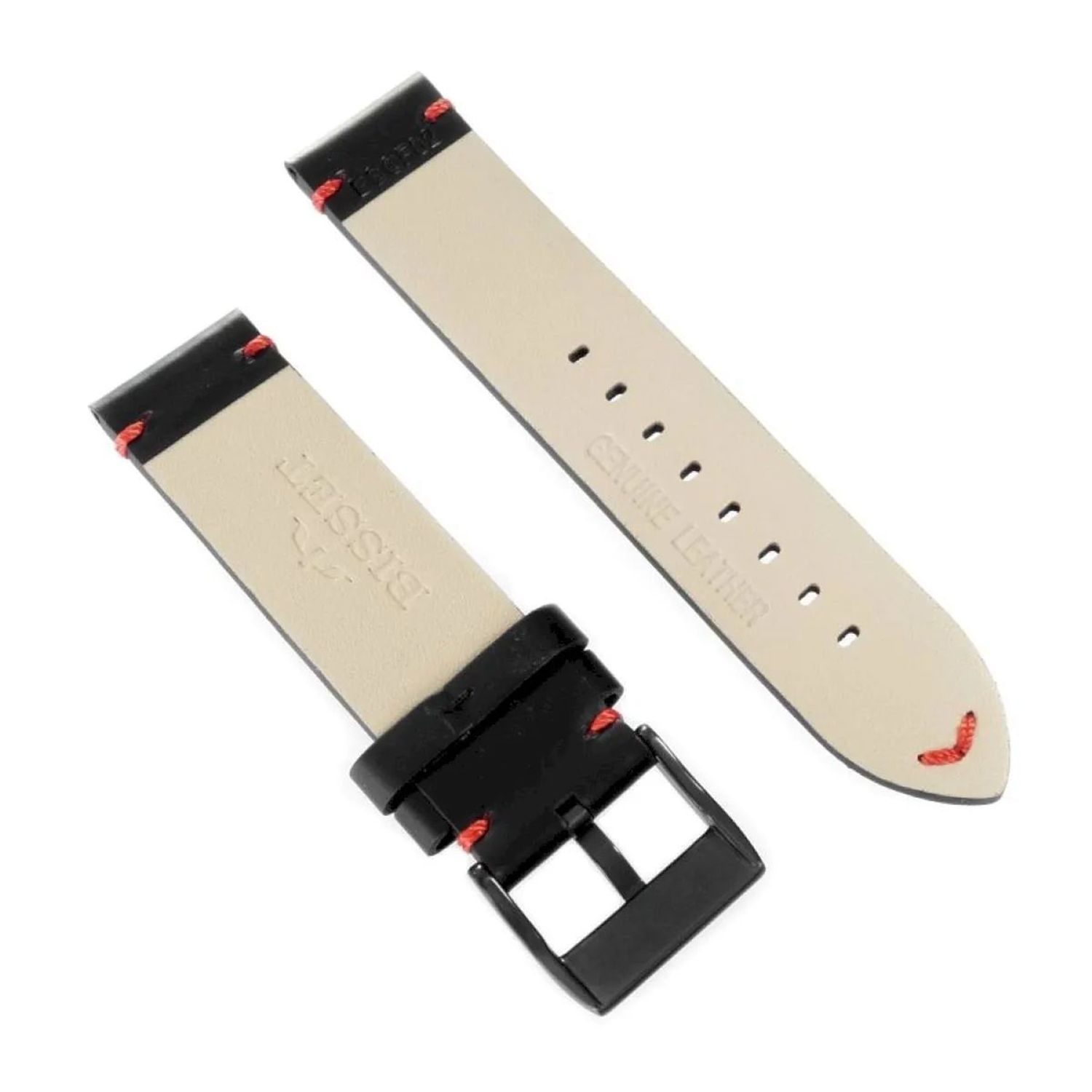 Pasek skórzany do zegarka BISSET ZEGBIS177 czarny z czerwonymi przeszyciami 22mm. Pasek do zegarka Bisset. Czerwony skórzany pasek do zegarka Bisset. Pasek skórzany czerwony. Akcesoria do zegarków (1).jpg