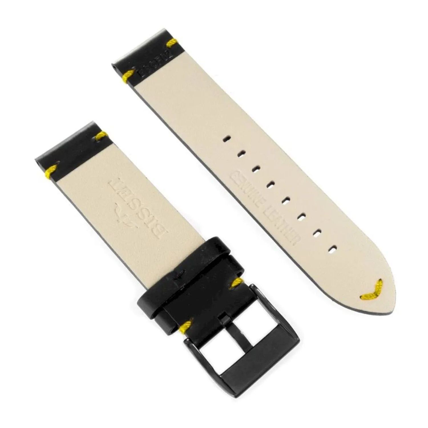 Pasek skórzany do zegarka BISSET ZEGBIS178 czarny z żółtymi przeszyciami 22mm (2).jpg
