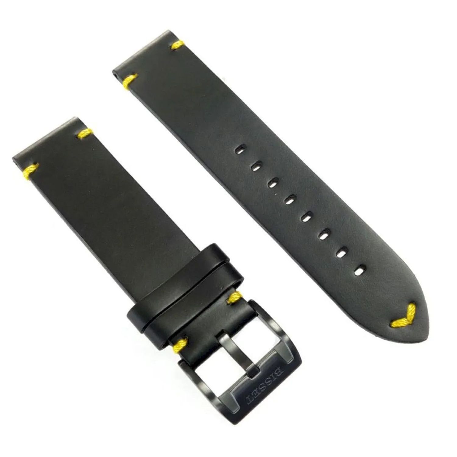 Pasek skórzany do zegarka BISSET ZEGBIS178 czarny z żółtymi przeszyciami 22mm (2).jpg