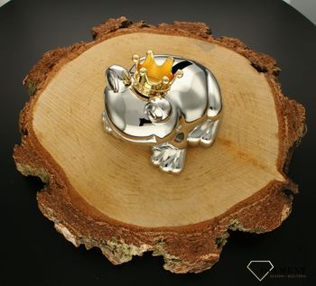 Piękna, posrebrzana skarbonka żabka ze złotą koroną ZV6144261. Prezent na kasę. Wykonana z wysokiej jakości metalu pokrytego srebrem i lakierem zabezpieczającym, dzięki któremu zachowa swój blask (4).jpg