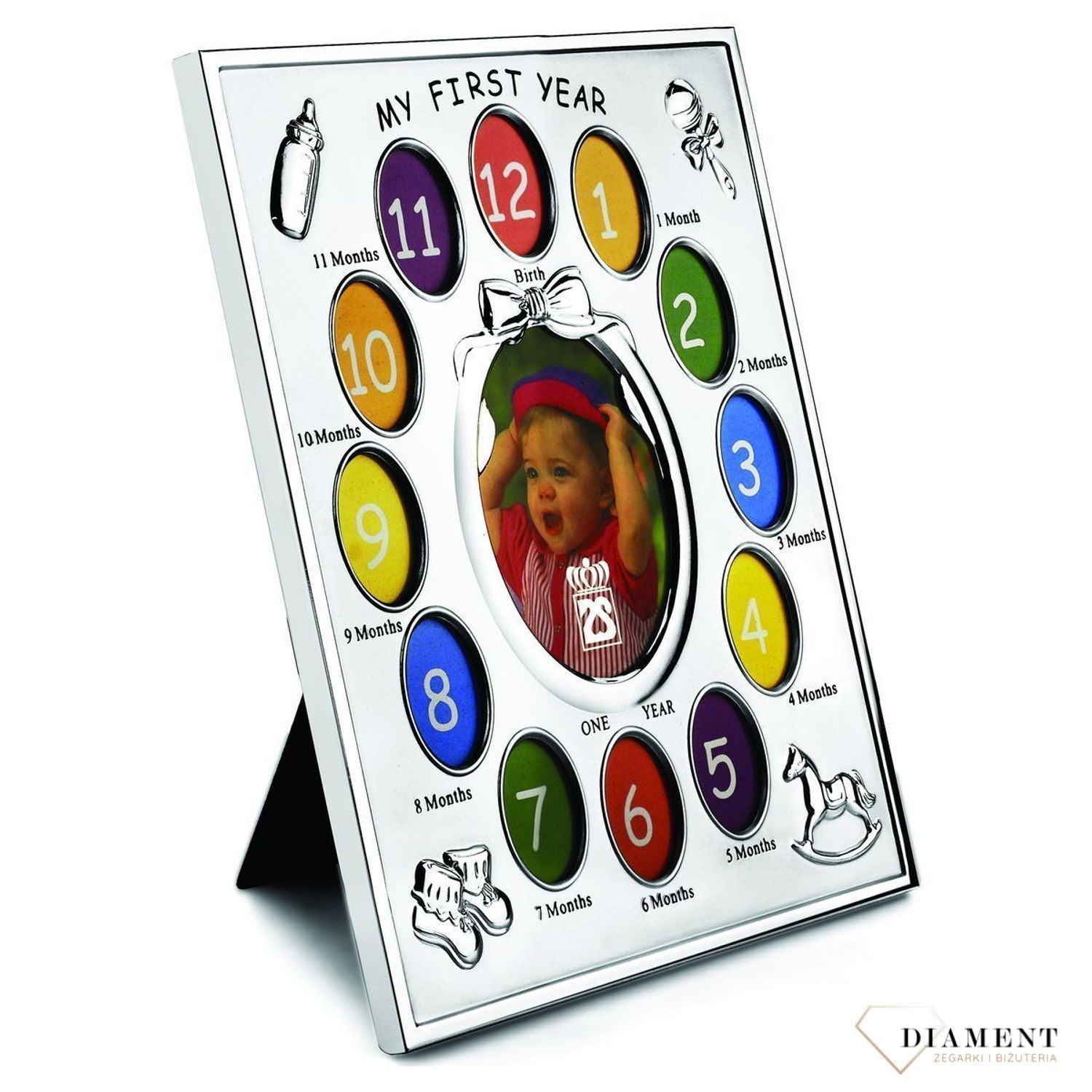 Ramka posrebrzana na zdjęcia Pierwszy rok życia ZV7612231. Prezent z okazji narodzin dziecka, chrzcin. Prezent na chrzciny..jpg
